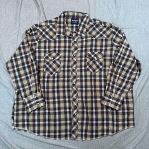 Wrangler Western Shirt Mens 3XL Plaid Pearl Snap Pockets Long‎ Sleeve Vintage